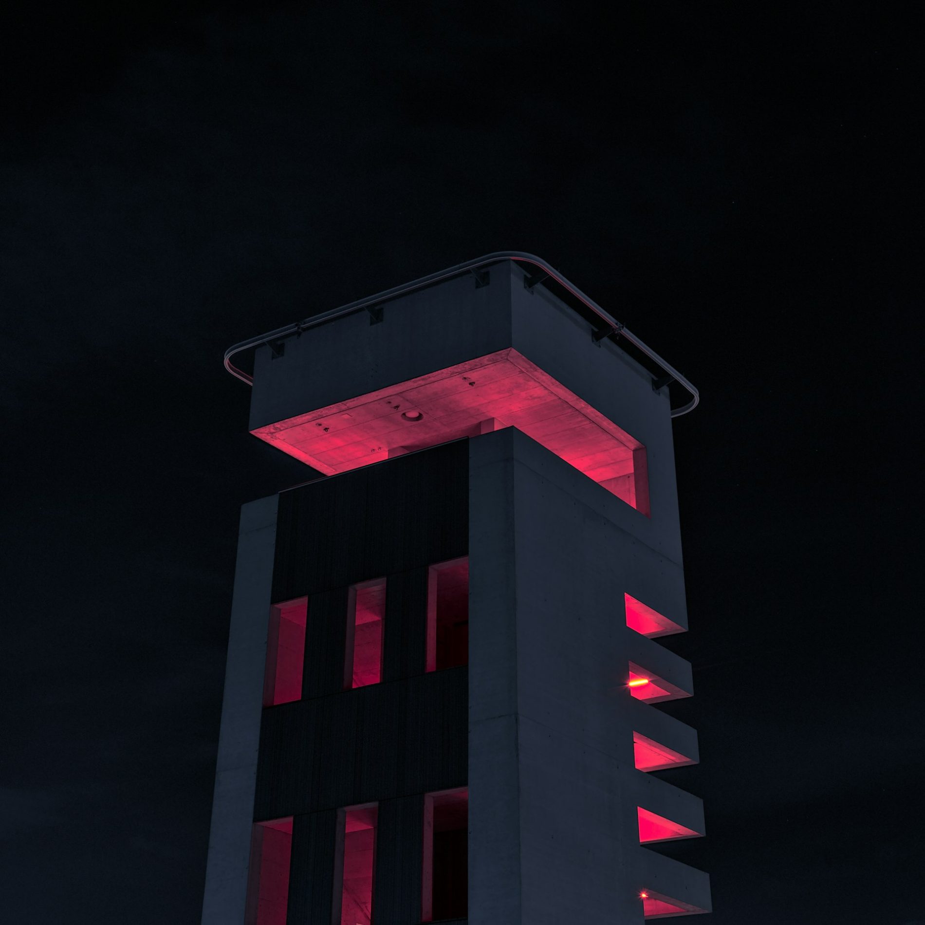 Red LED strip lighting on Sacramento commercial tower exterior